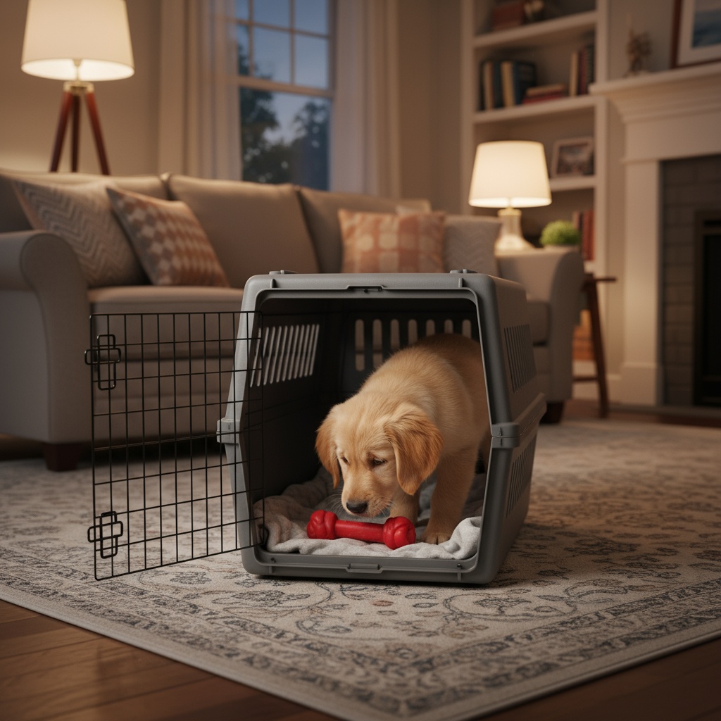 crate training dog at night