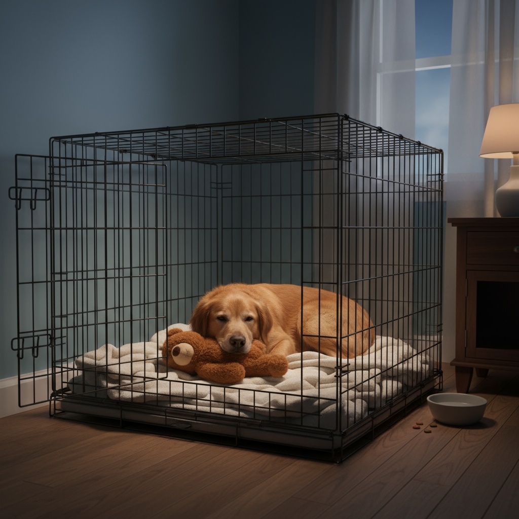 crate training dog at night