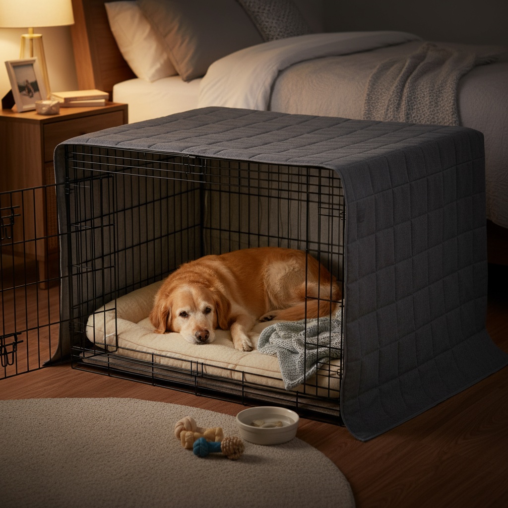 crate training dog at night