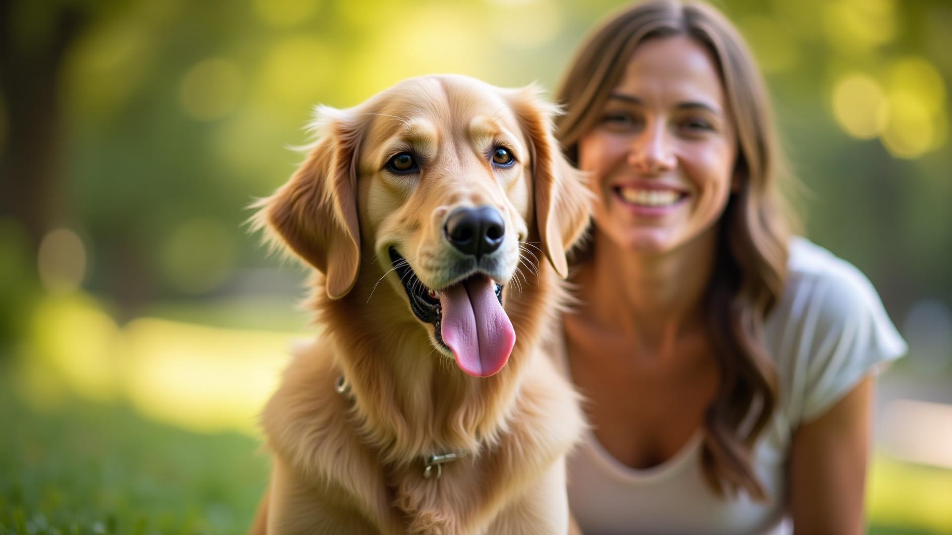 Happy dog with owner